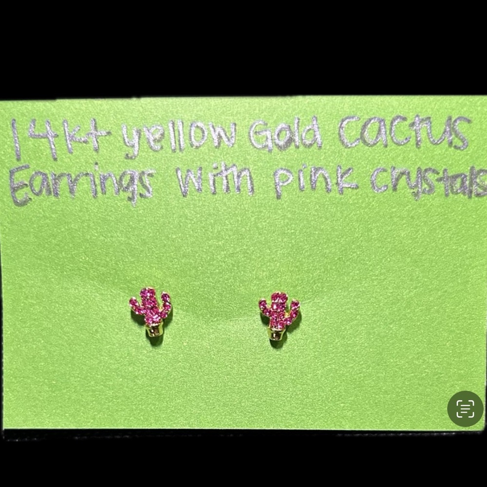 *NEW* 14kt Yellow Gold Cactus Earrings w/ Pink Crystals